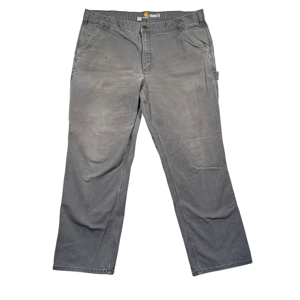 Carhartt Relaxed Fit Canvas Carpenter Pants Workwear Distressed Gray Denim 42x32